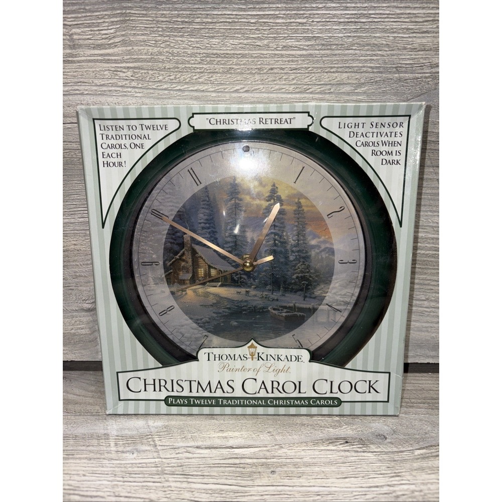Thomas Kinkade "Christmas Retreat" Plays 12 Carols Clock New / 2008 (E6)